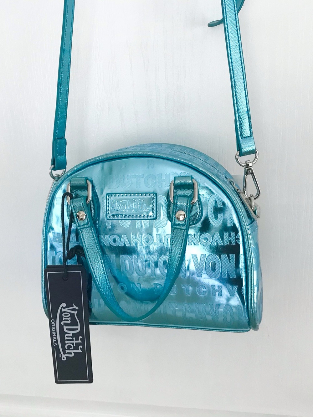Von Dutch Iridescent Metallic Teal Mini Dome Bag, NWT